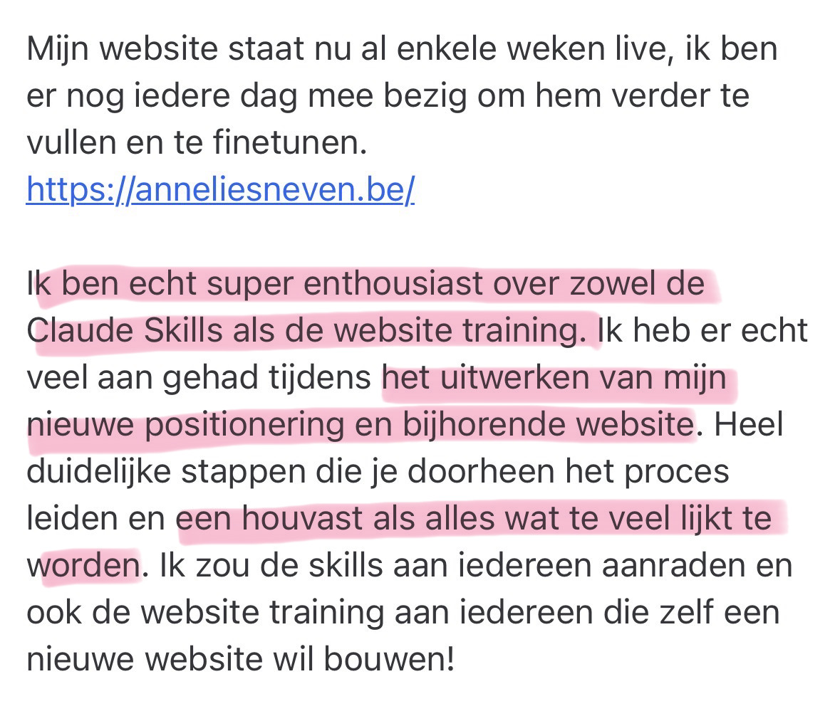 Bericht van Annelies over de Claude Skills en de website training