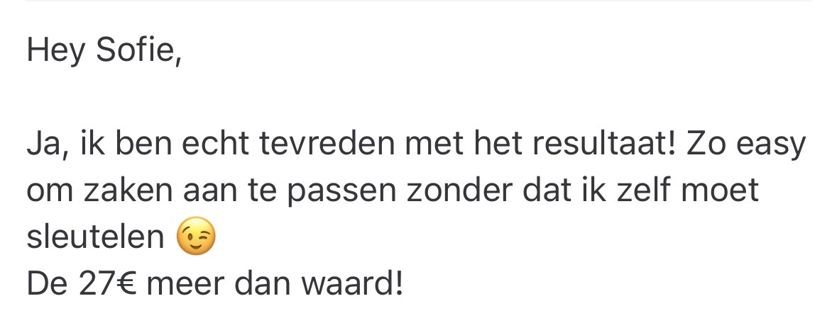 Bericht van een klant: de 27 euro meer dan waard