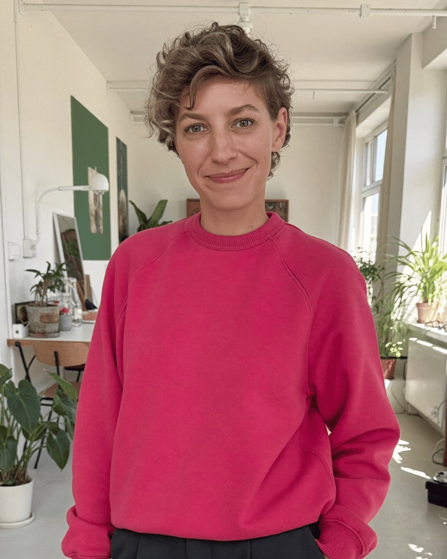 Sofie in haar roze sweater
