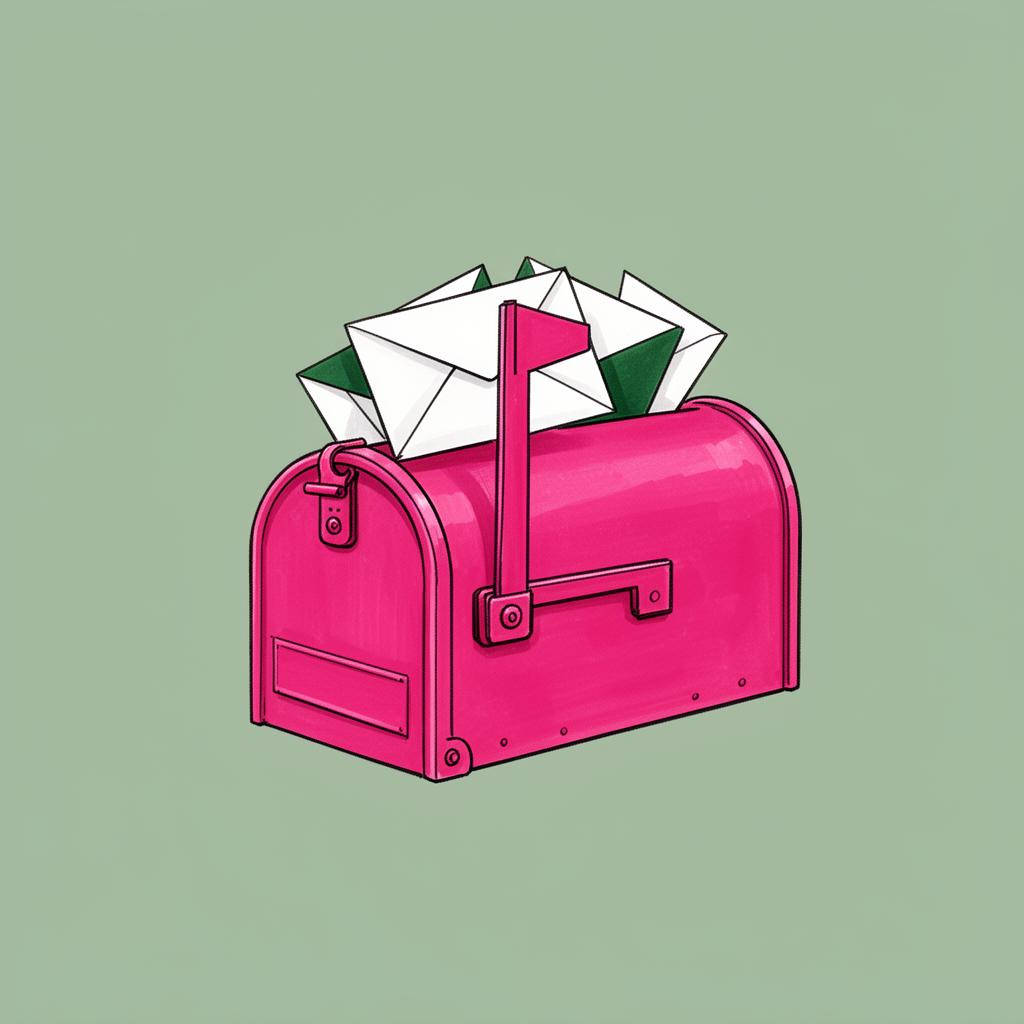 Illustratie van een roze brievenbus met envelopjes